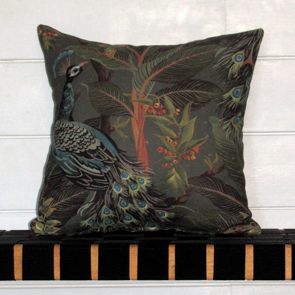 Royal Peacock linen cushion cover