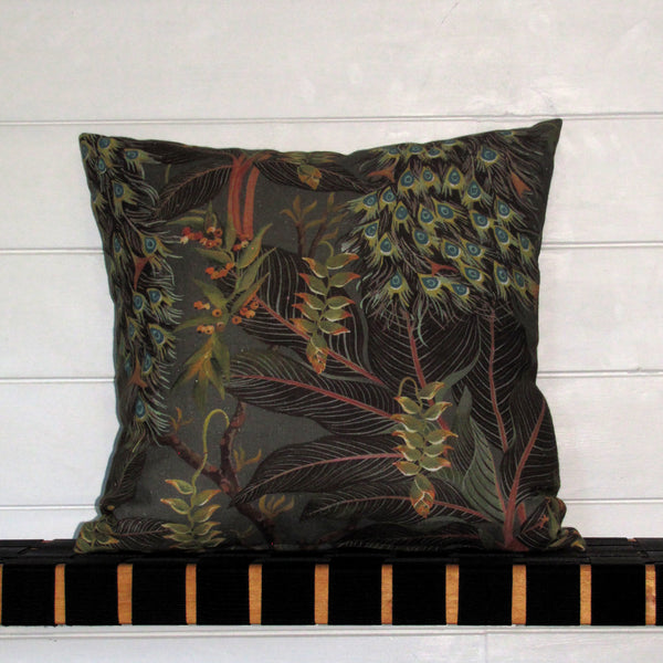Royal Peacock linen cushion cover