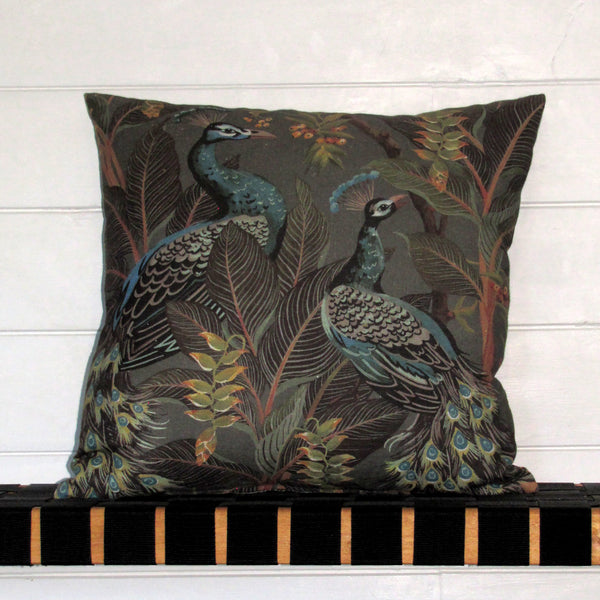 Royal Peacock linen cushion cover
