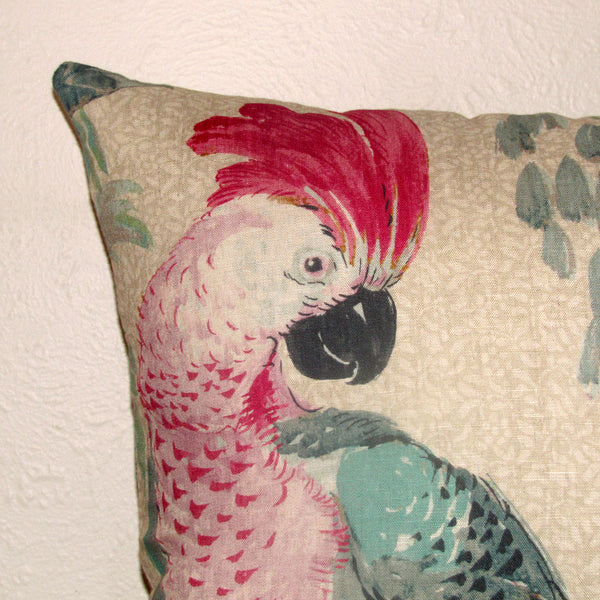 Conservatory parrot cushion cover, velvet reverse
