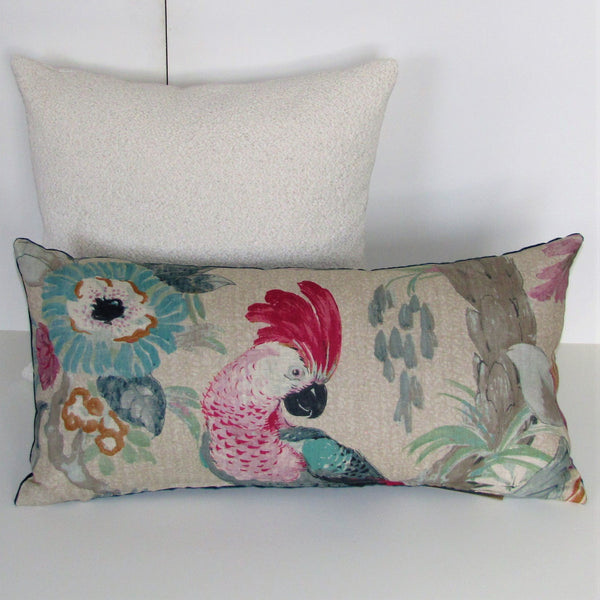 Conservatory parrot cushion cover, velvet reverse