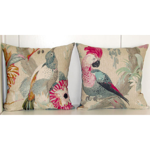 Conservatory parrot cushion cover, velvet reverse