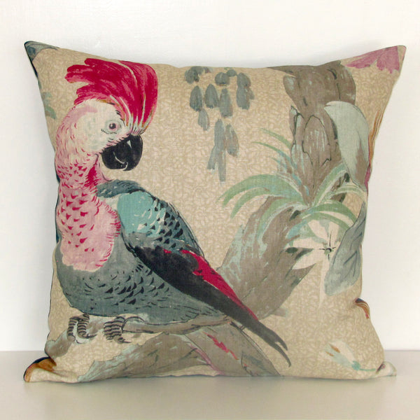 Conservatory parrot cushion cover, velvet reverse