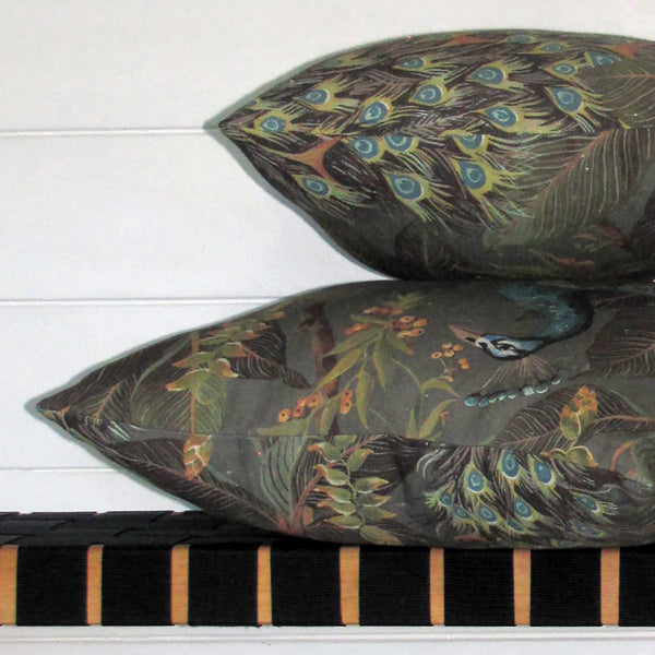 Royal Peacock linen cushion cover