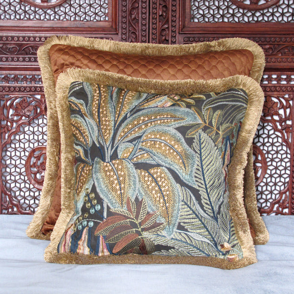 made to order Jungle Room embroidered cushion cover with fringe