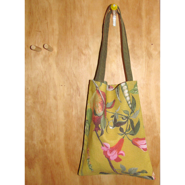 handy tote, mustard linen with olive handles