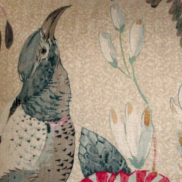 Conservatory bird cushion cover, velvet reverse