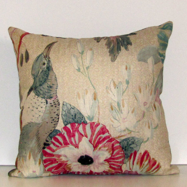 Conservatory bird cushion cover, velvet reverse
