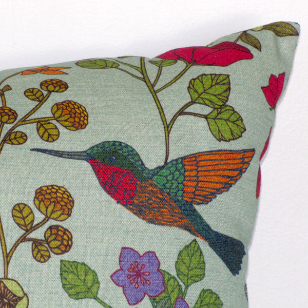 Hummingbird linen & velvet cushion cover
