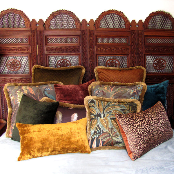 made to order Jungle Room embroidered cushion cover with fringe