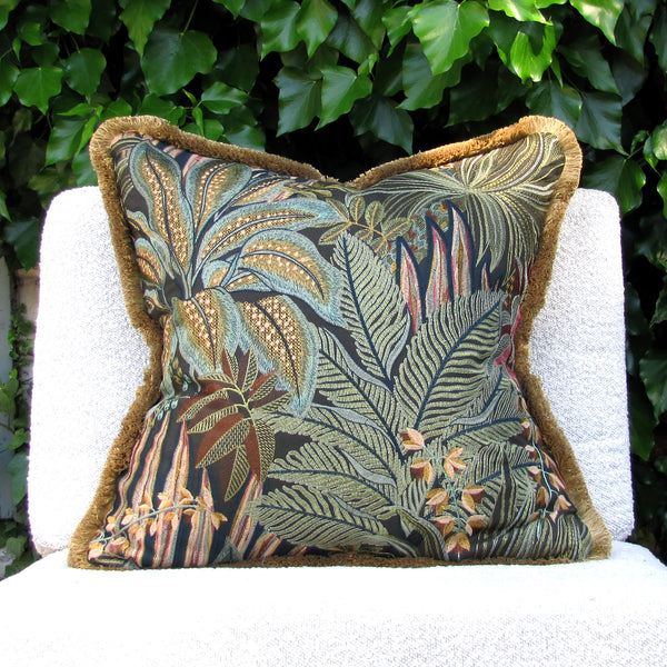 Jungle Room embroidered cushion cover with fringe