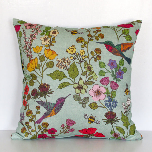 Hummingbird linen & velvet cushion cover