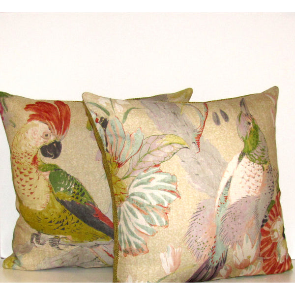 Conservatory bird cushion cover, moss velvet reverse