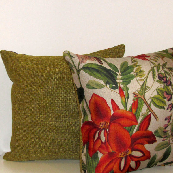 Twining linen cushion cover, green reverse