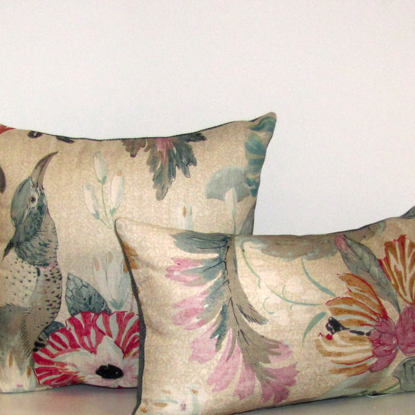 Conservatory bird cushion cover, velvet reverse