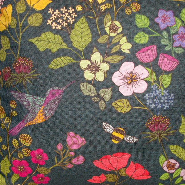 Hummingbird linen & velvet cushion cover, deep blue