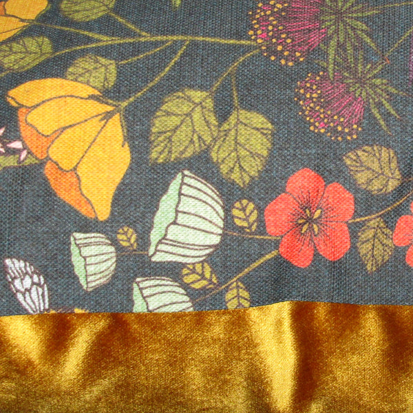 Hummingbird linen & velvet cushion cover, deep blue