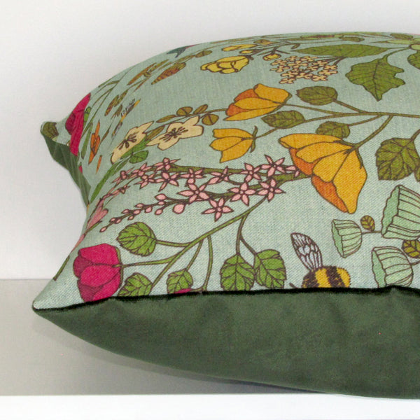 Hummingbird linen & velvet cushion cover