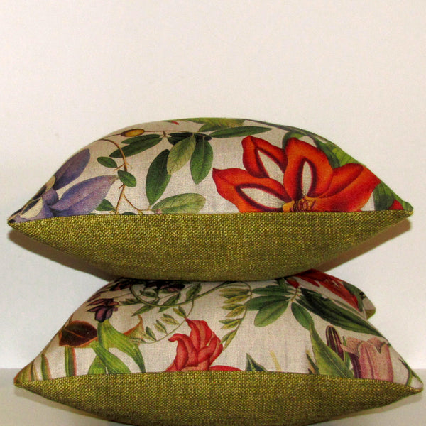 Twining linen cushion cover, green reverse