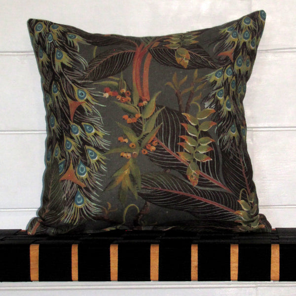 Royal Peacock linen cushion cover
