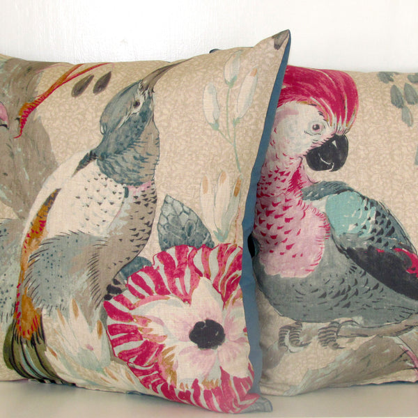 Conservatory bird cushion cover, velvet reverse