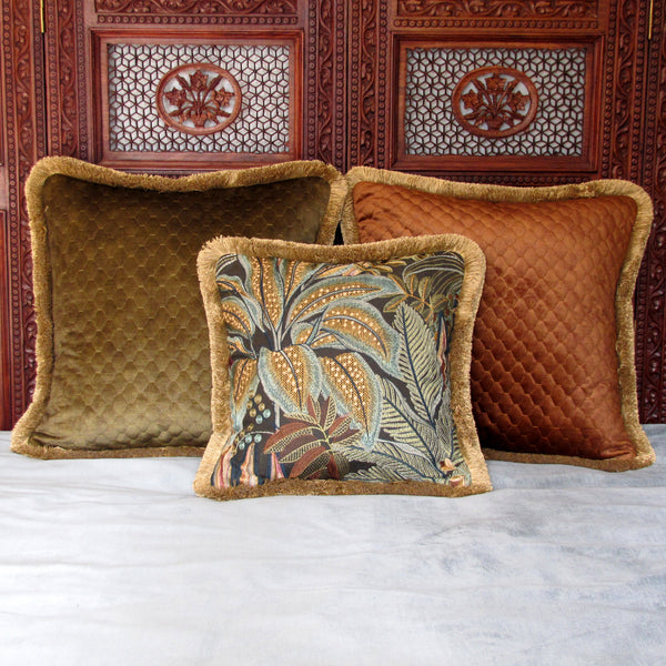 Jungle Room embroidered cushion cover with fringe