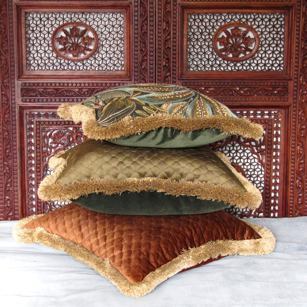 Jungle Room embroidered cushion cover with fringe