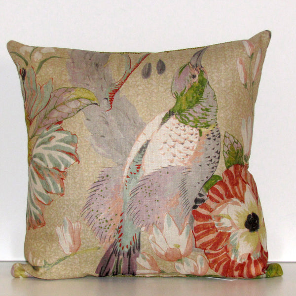 Conservatory bird cushion cover, moss velvet reverse