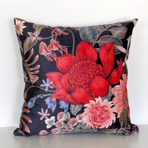 waratah bloom velvet cushion cover