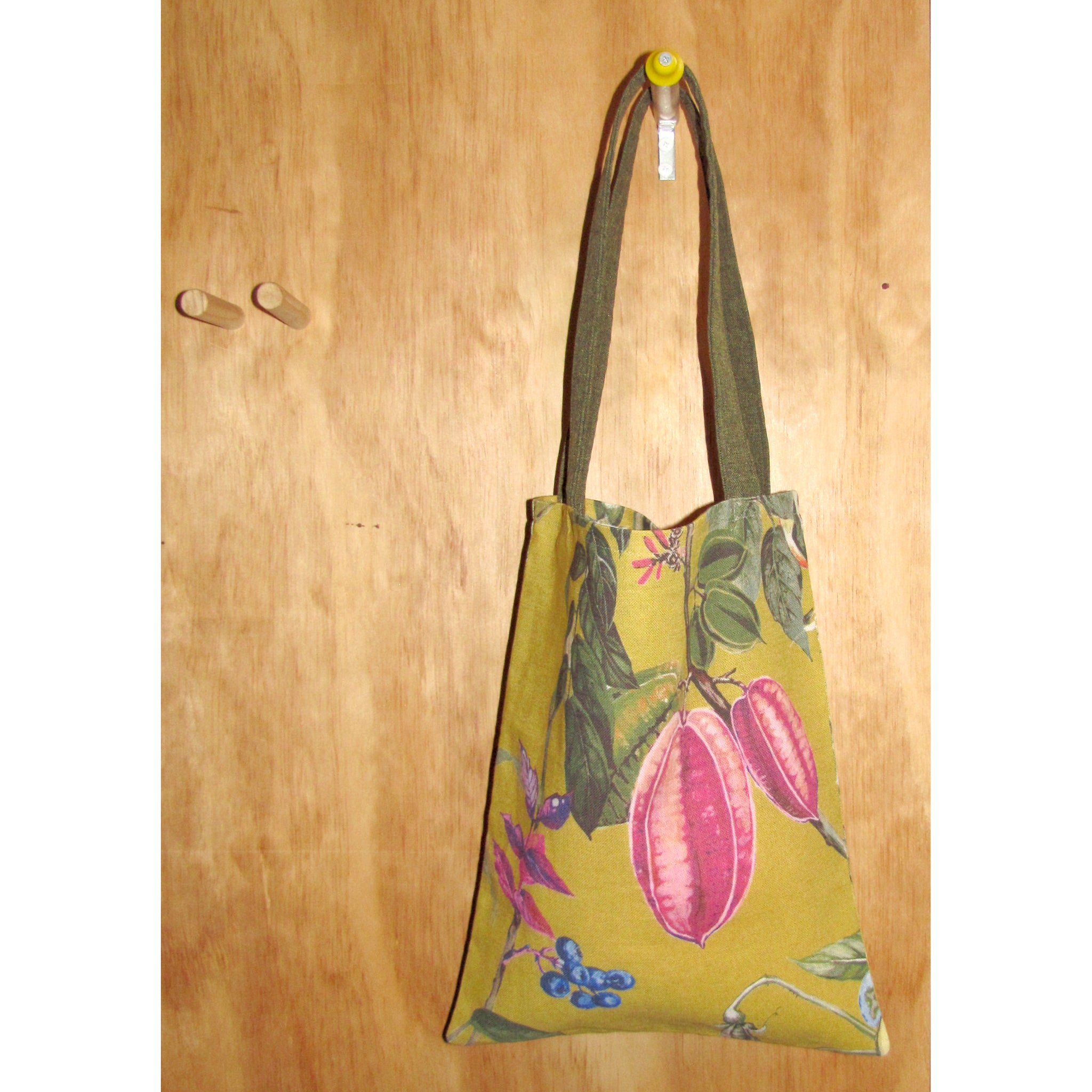 handy tote, mustard linen with olive handles