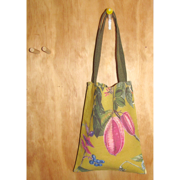 handy tote, mustard linen with olive handles