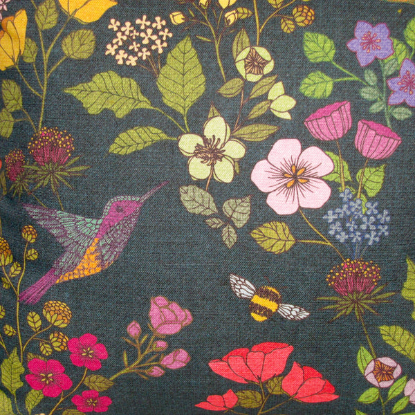 Hummingbird linen & velvet cushion cover, deep blue