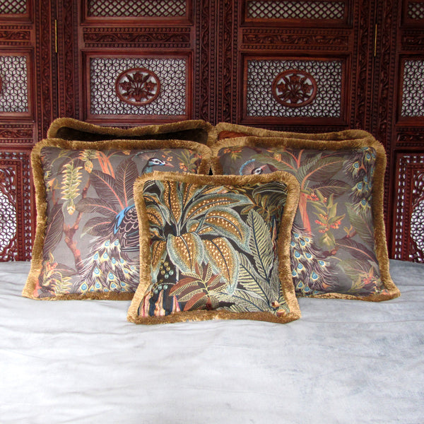 made to order Jungle Room embroidered cushion cover with fringe