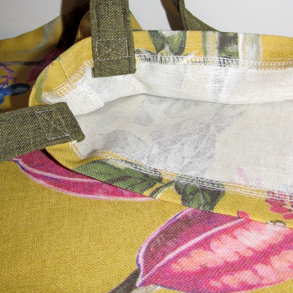 handy tote, mustard linen with olive handles