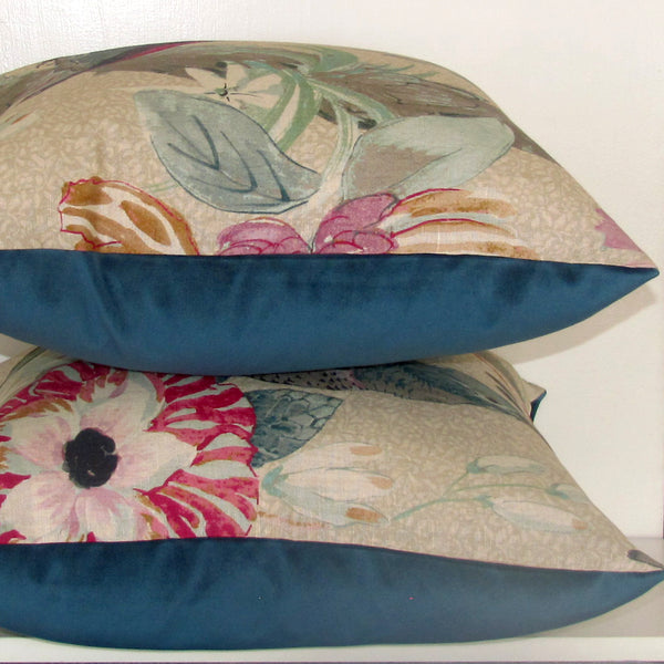 Conservatory parrot cushion cover, velvet reverse