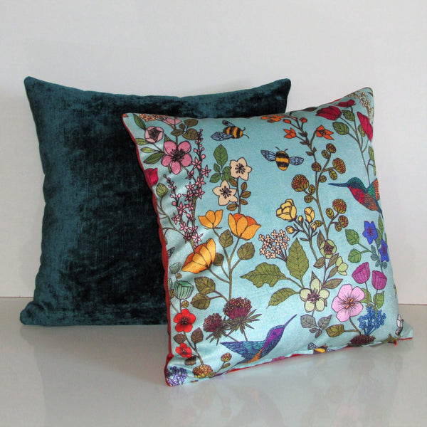 Hummingbird velvet cushion cover